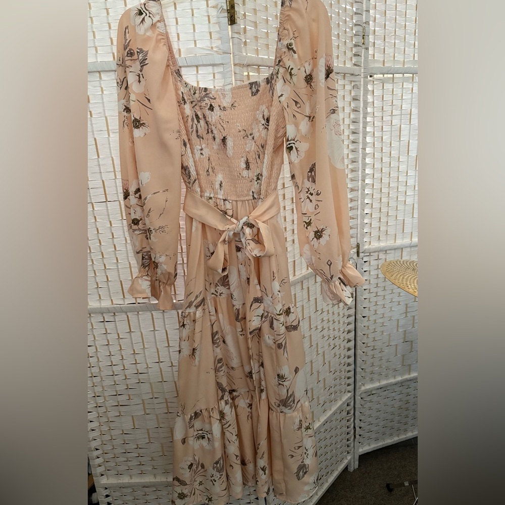Floral Peach Dress - perfect for church, wedding or any spring/summer day!! - Picture 4 of 6